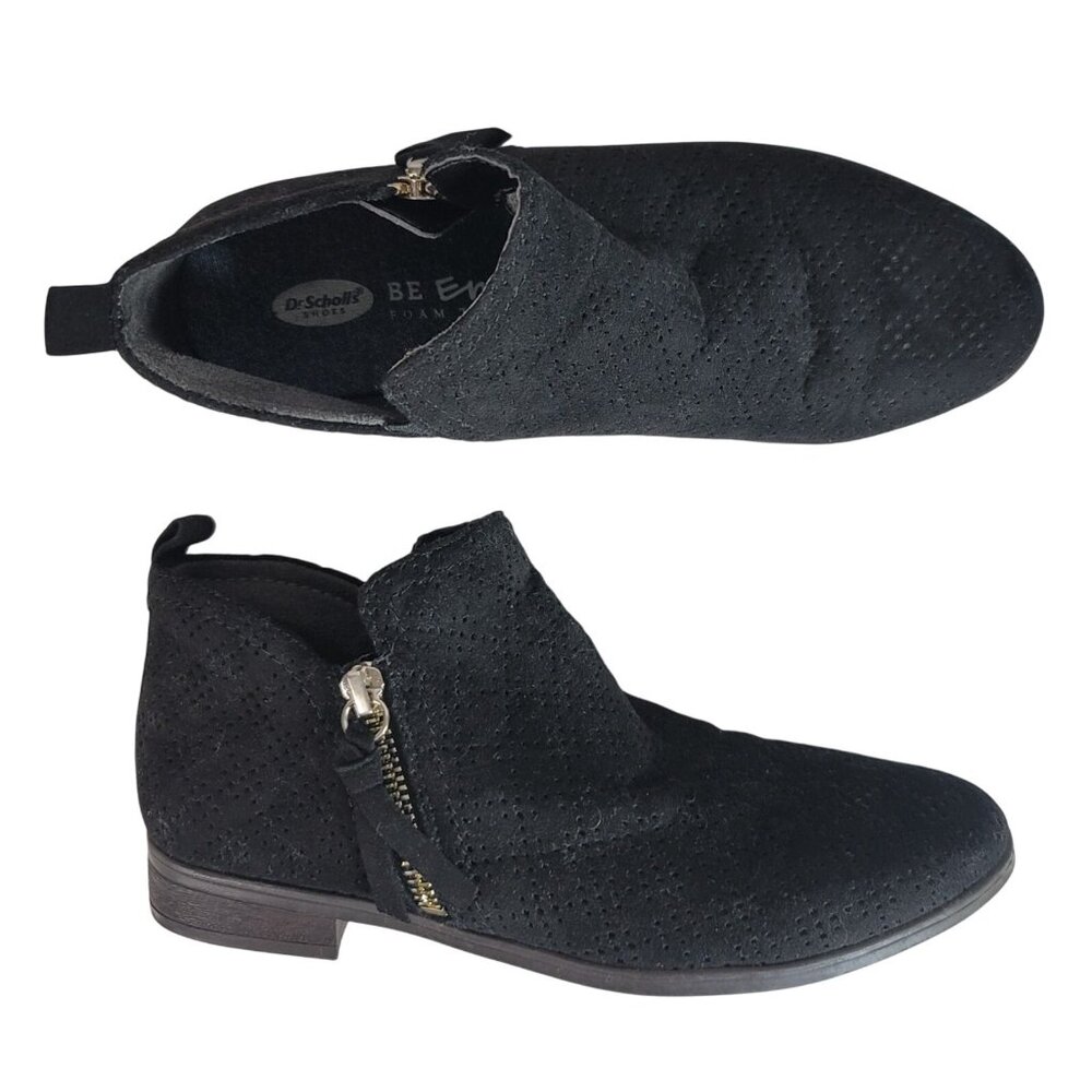 Dr. Scholl's Ankle Boots Black Size 6 Side Zip Faux Suede Block Heel Pointy Toe